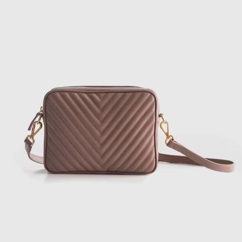 Quince Taupe Quilted Crossbody Bag